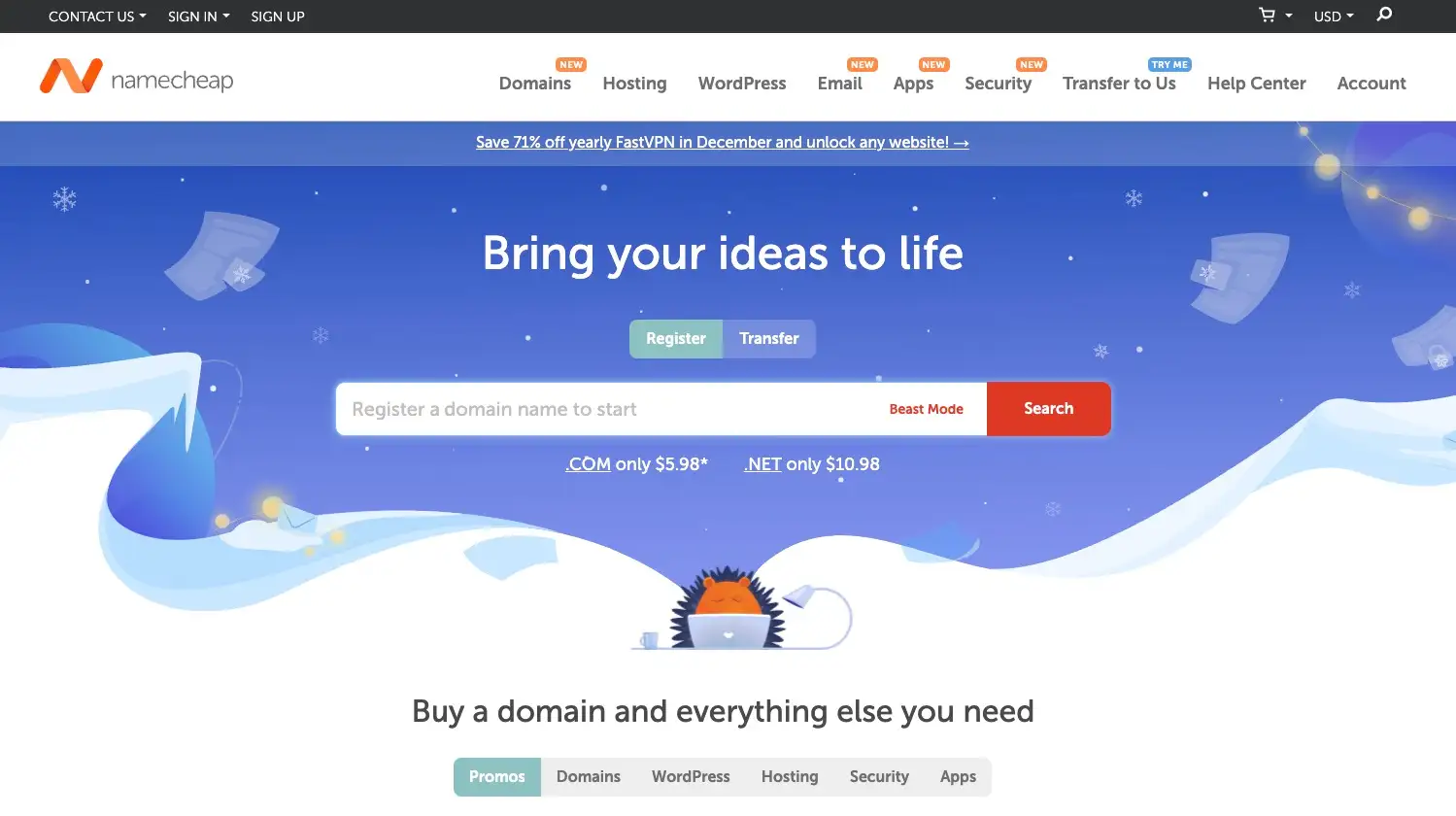 namecheap, .com .net .org alan adlarını kaydetmenize izin verecek