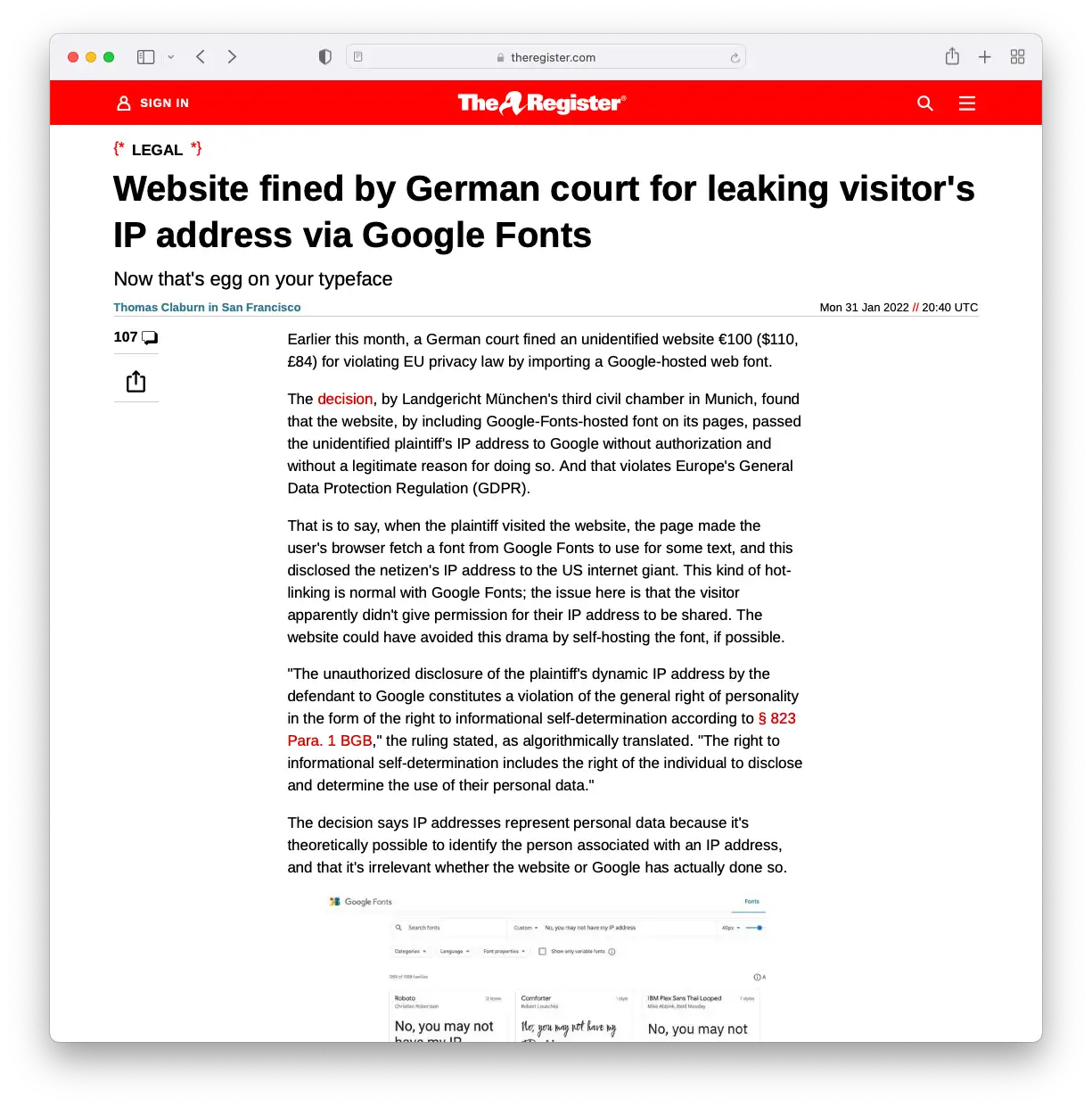 Google Fonts no tribunal