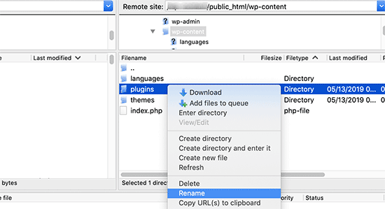 wp-content deaktiviert Plugins