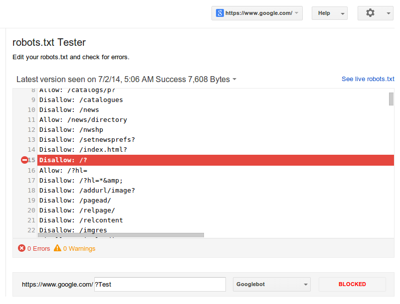 ตัวทดสอบ robots.txt