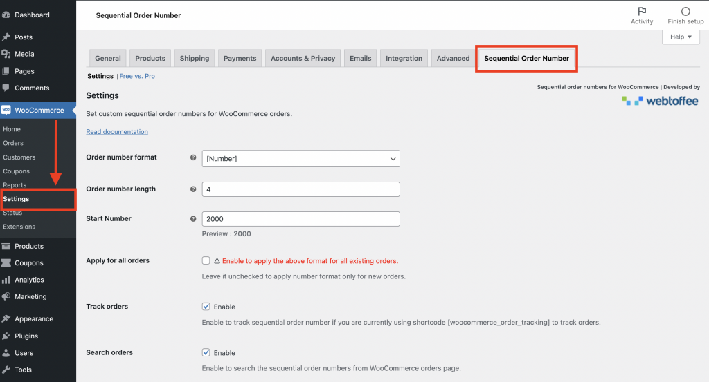 ตั้งค่าหน้าจอสำหรับหมายเลขคำสั่งซื้อ WooCommerce สำหรับ WooCommerce (ปลั๊กอินฟรี)
