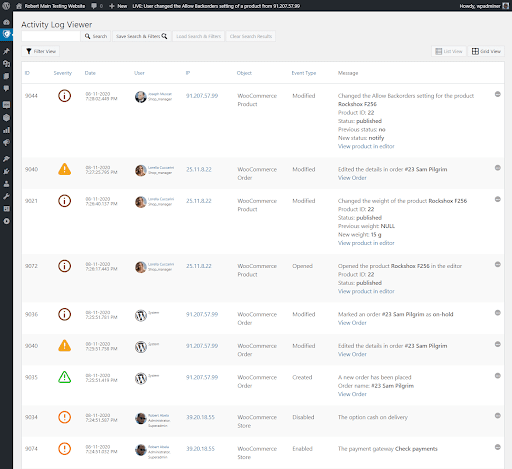 Registros de actividad de WooCommerce