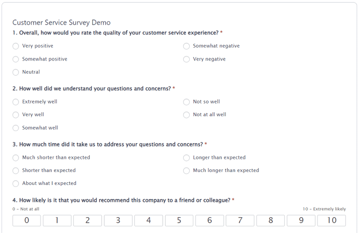 Demo formulir survei pelanggan