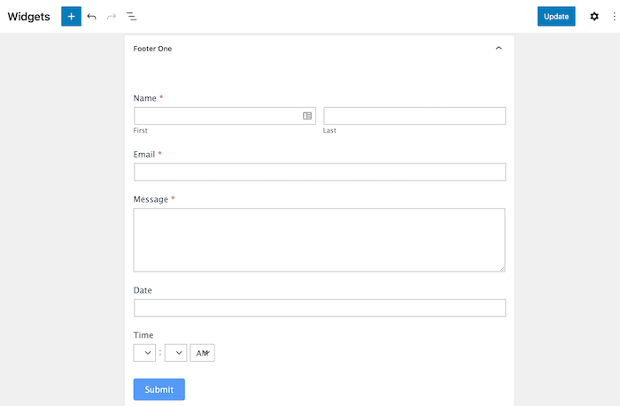 Modulo di contatto del widget in un piè di pagina