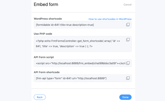 สคริปต์แบบฟอร์ม API สำหรับการฝัง