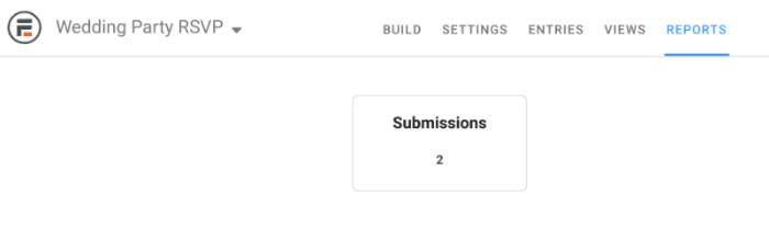 La pestaña Informes del formulario RSVP para bodas en línea.