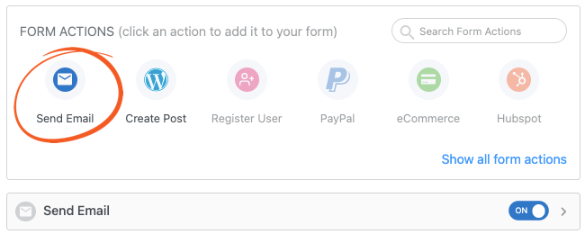 Die Aktion „E-Mail senden“ in Formidable Forms.
