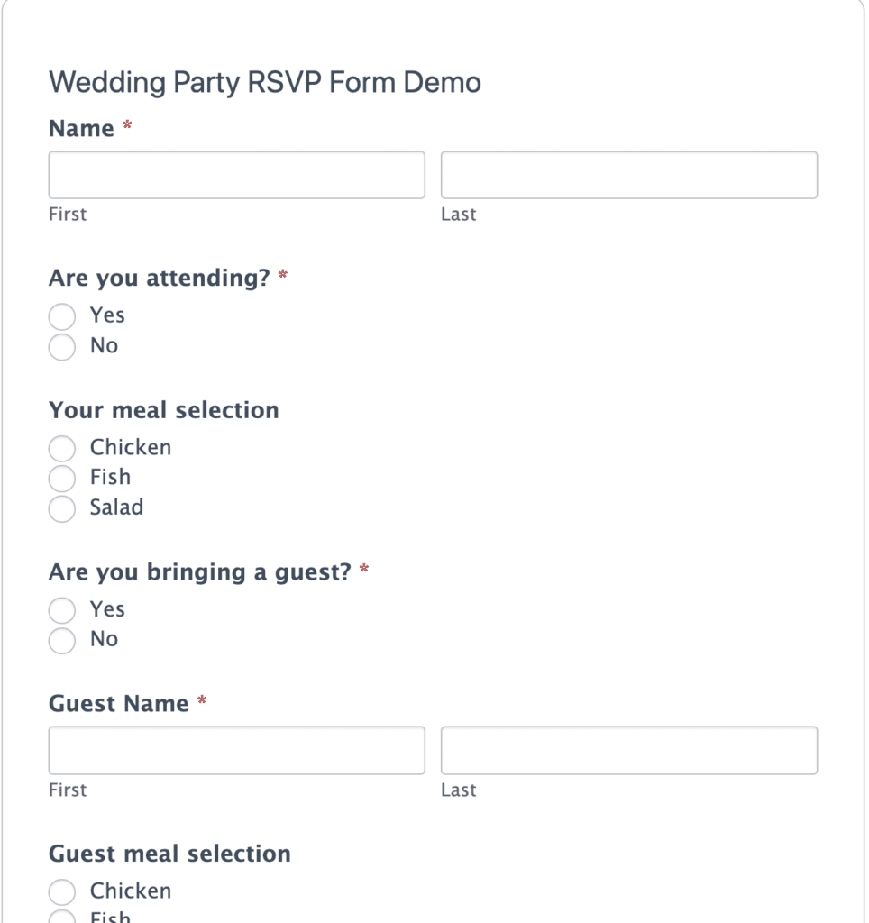 带有条件逻辑的婚礼派对 RSVP 表单