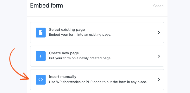 Obtener el código para incrustar un formulario Formidable Forms manualmente