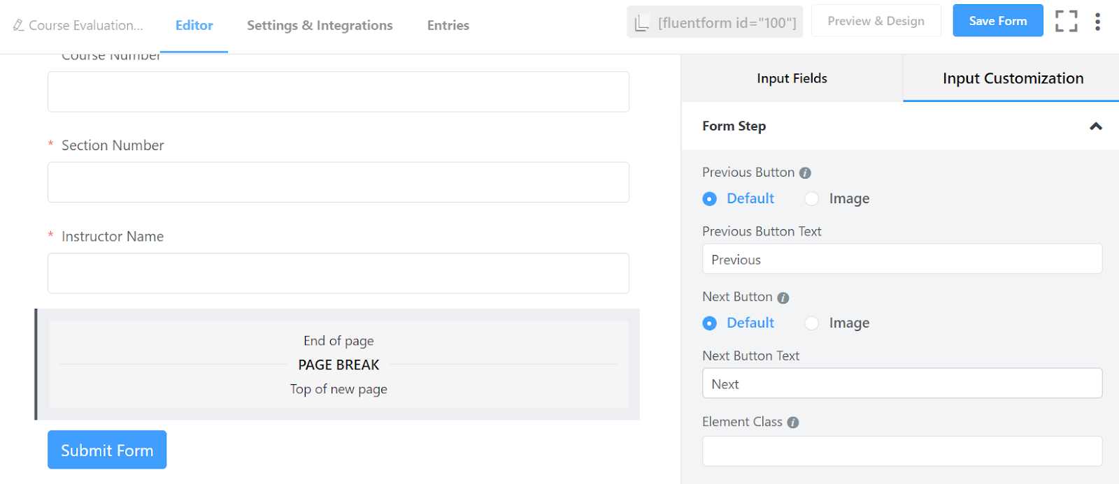 Campi di input per creare moduli di indagine: moduli fluidi