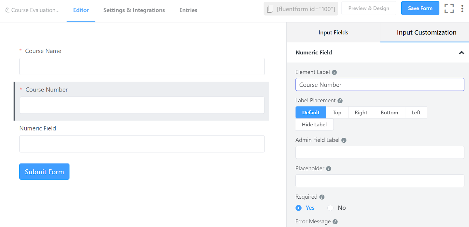 Criação de formulário de pesquisa do Fluent Forms