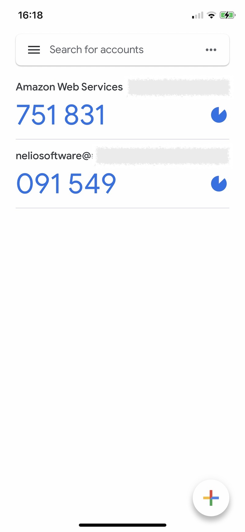 Codes affichés dans l'application Google Authenticator