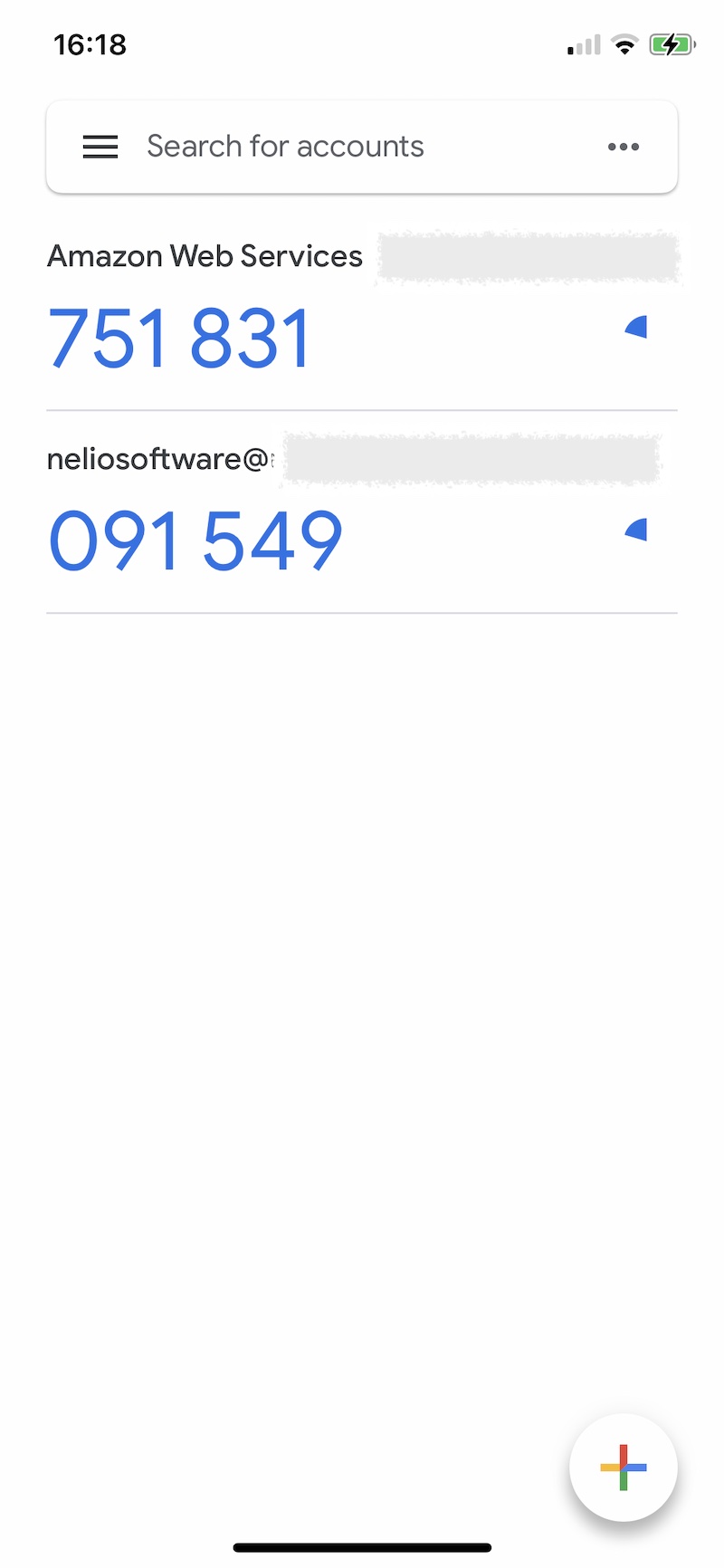 Codes affichés dans l'application Google Authenticator