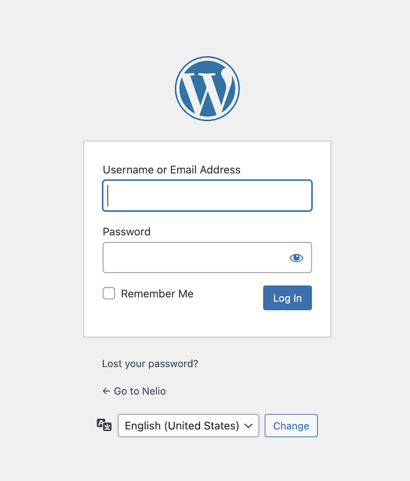 Première étape d'accès au site WordPress