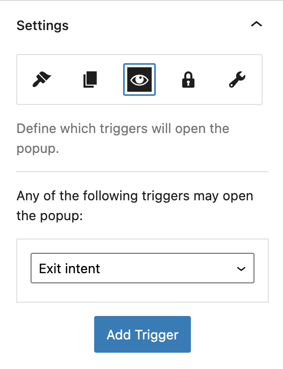 Configuration dans Nelio Popups pour qu'il n'apparaisse qu'en quittant le site