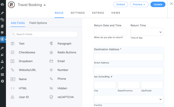 The Formidable Forms drag and drop editor.