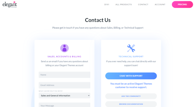 Divi customer support options