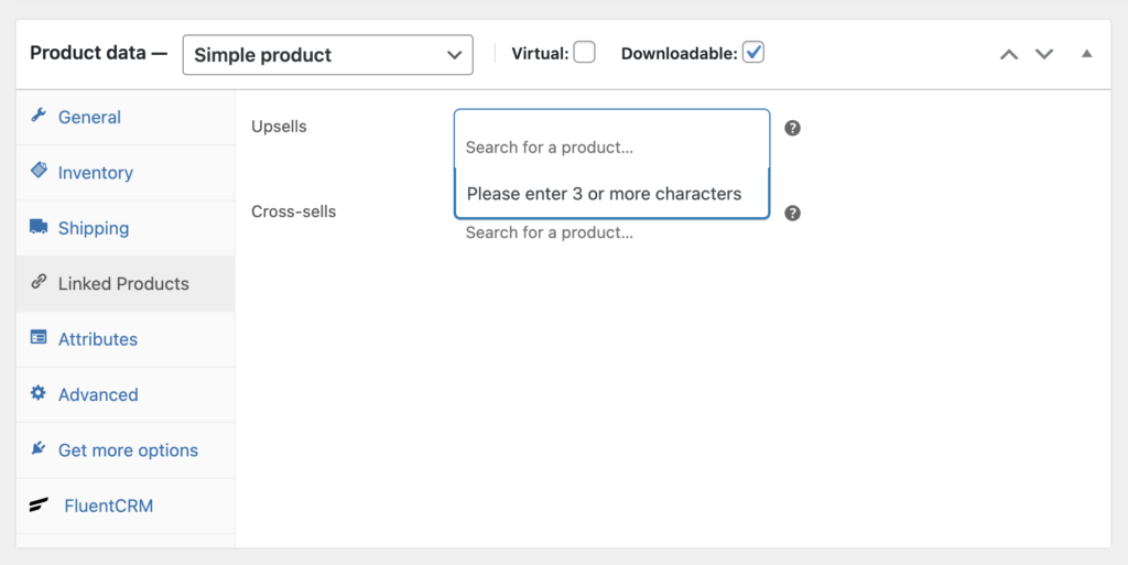 Adicione produtos vinculados para upsells e cross-sells