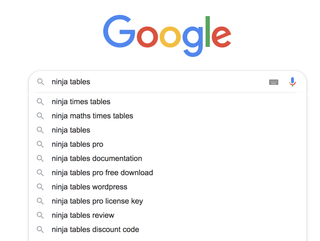 Consultas de búsqueda de Ninja Tables