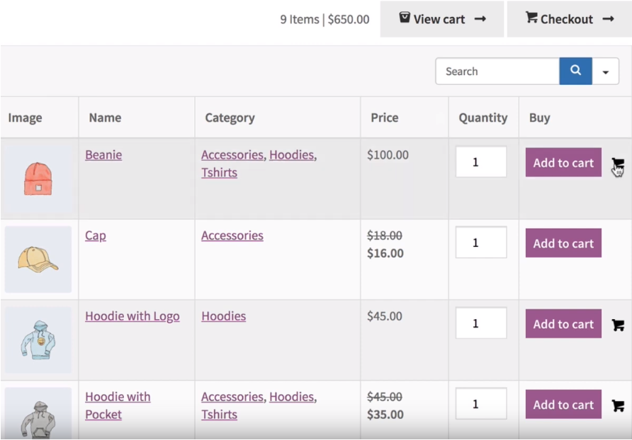 Tables Ninja Tableau des produits WooCommerce