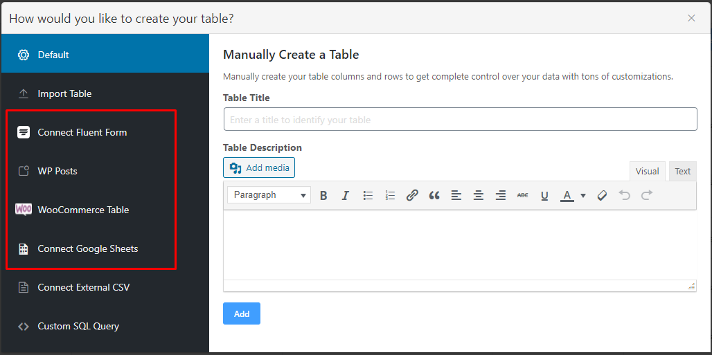 crear tablas manualmente en WordPress