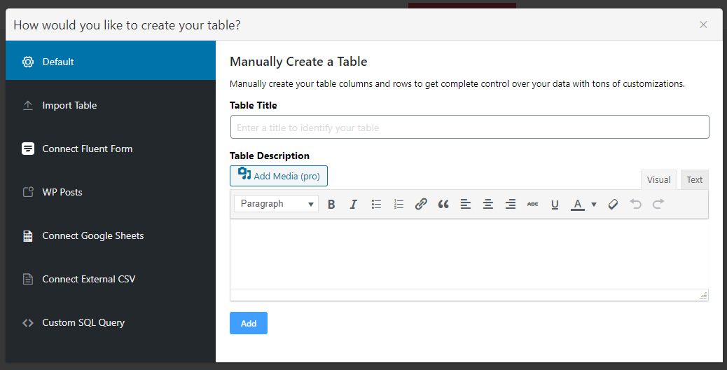 Cómo crear una tabla con plugin