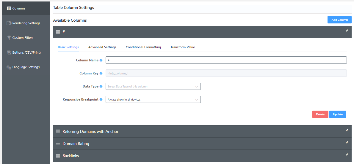 การออกแบบตาราง WordPress