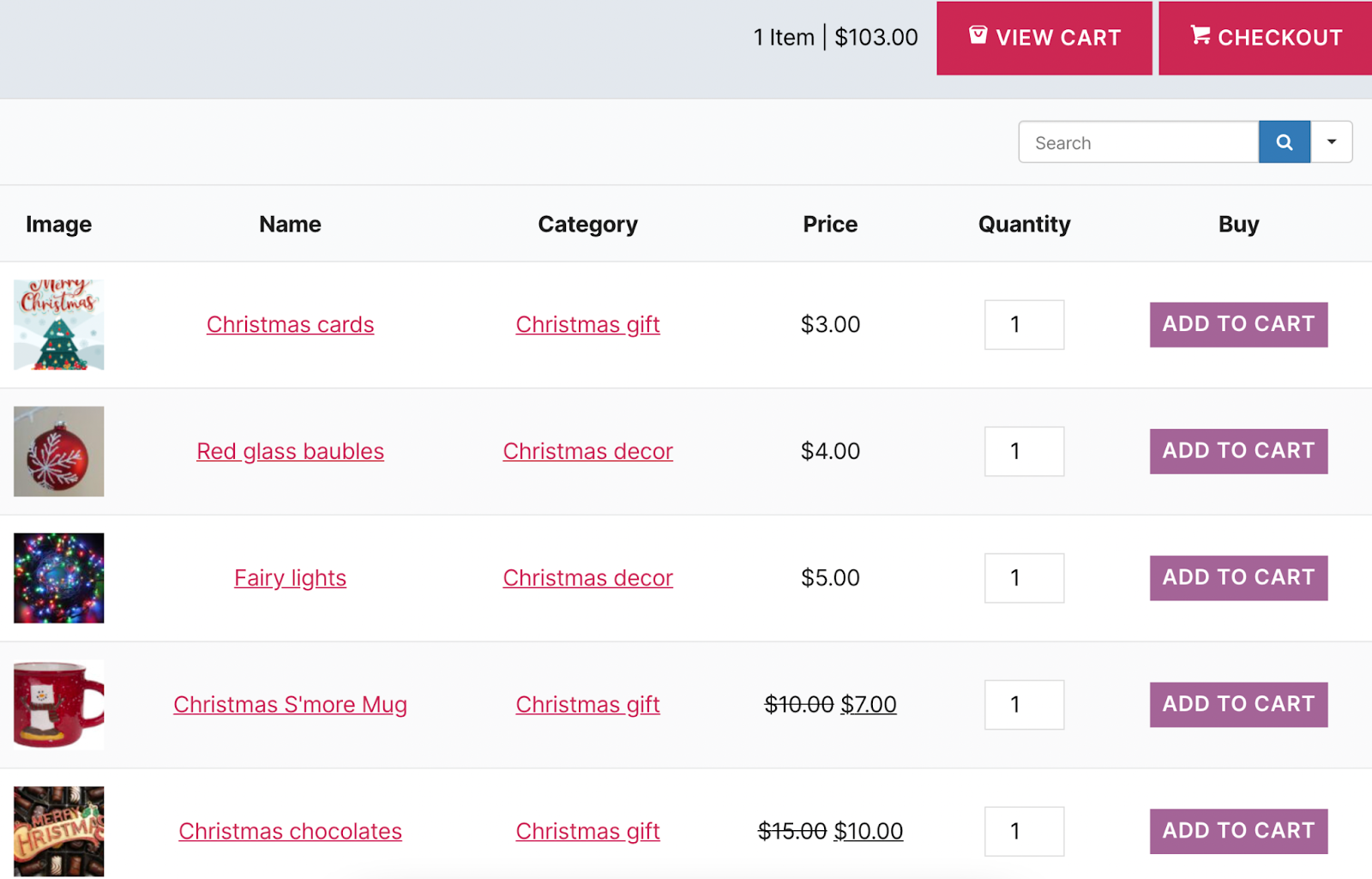 Tabela de produtos WooCommerce para vendas de Natal