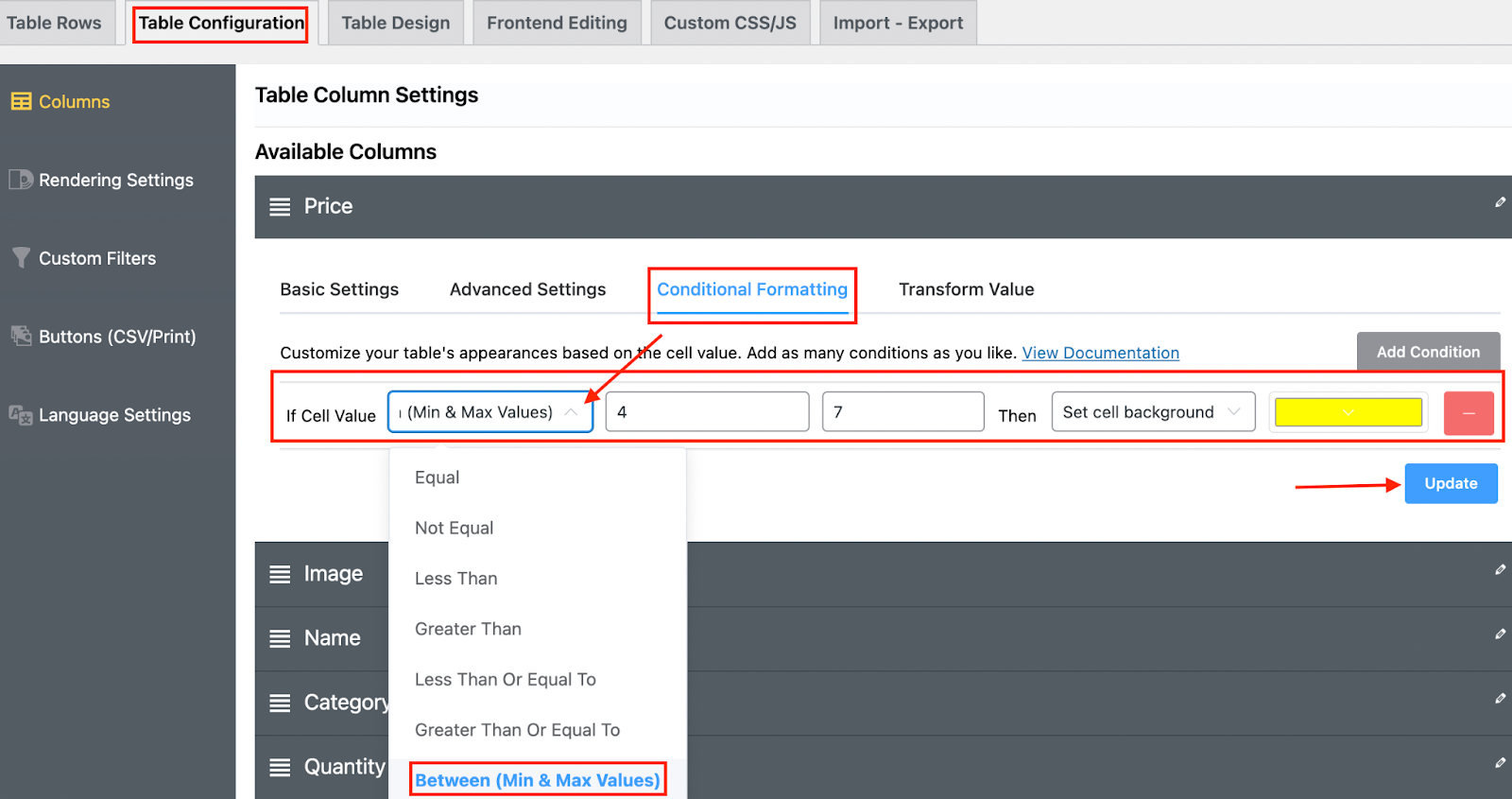 comment appliquer des conditions dans les tableaux WordPress