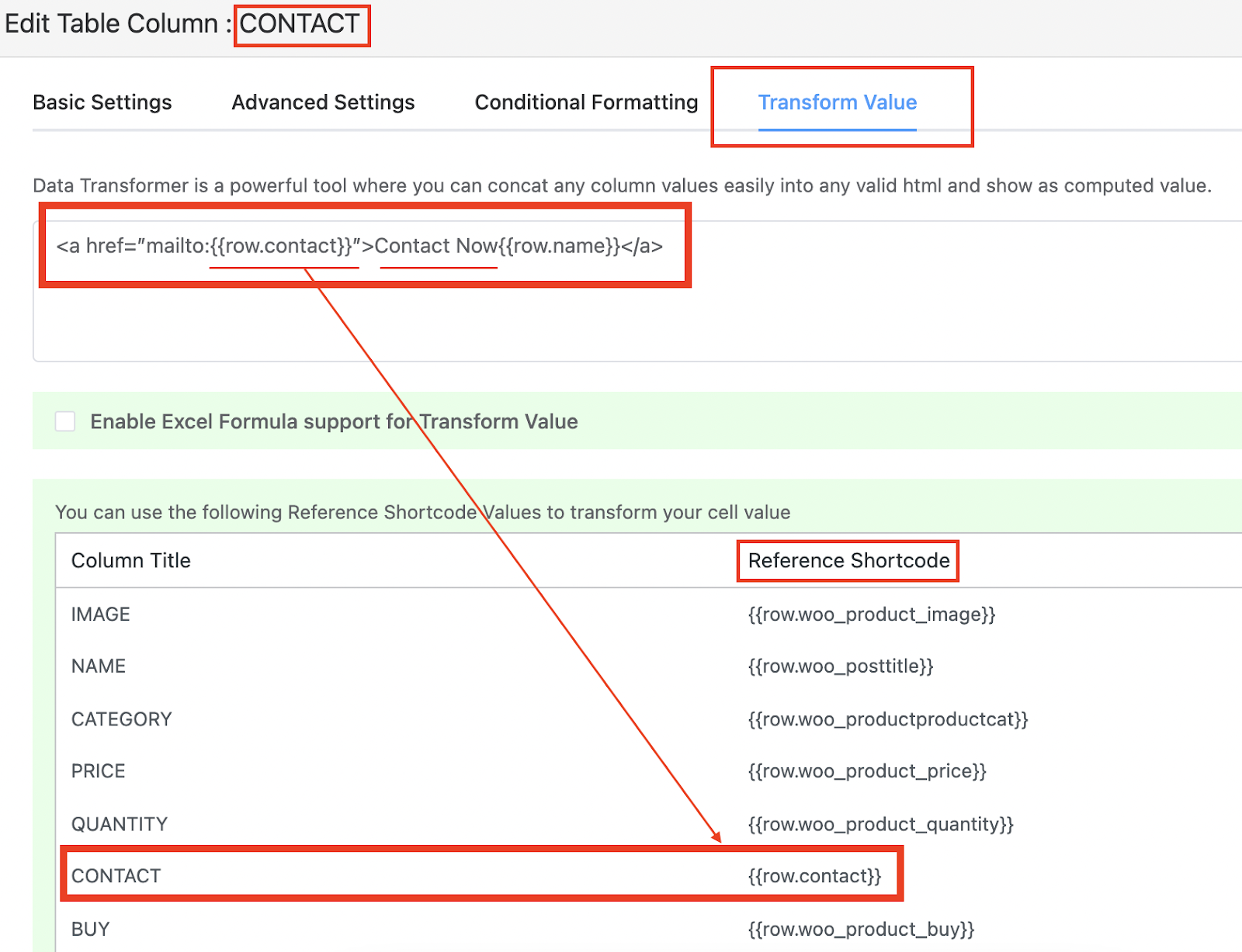 transformar textos em hiperlinks em Ninja Tables