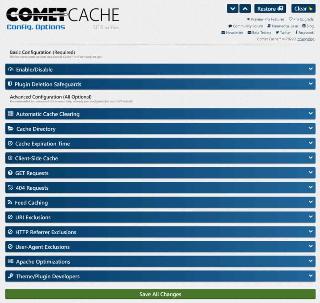 Opțiuni Comet Cache