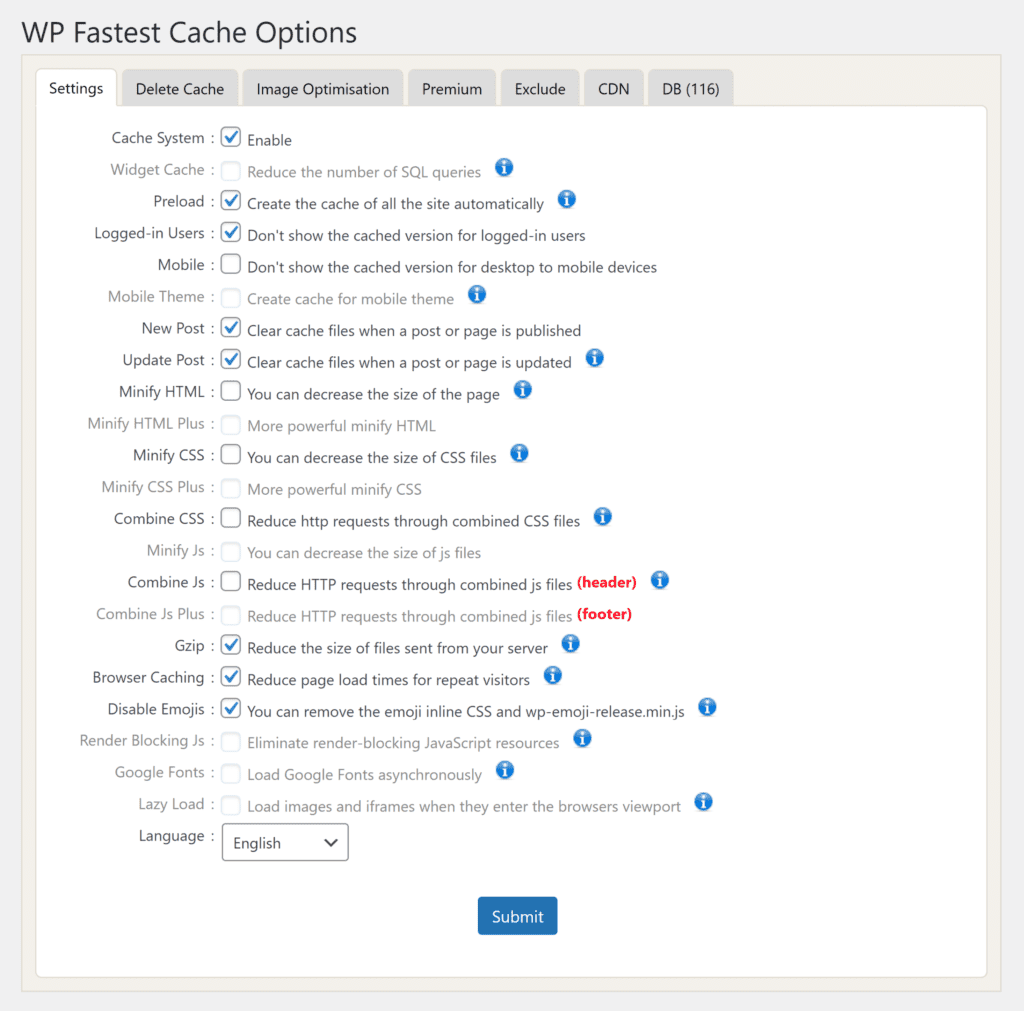 WP Schnellste Cache-Einstellungen