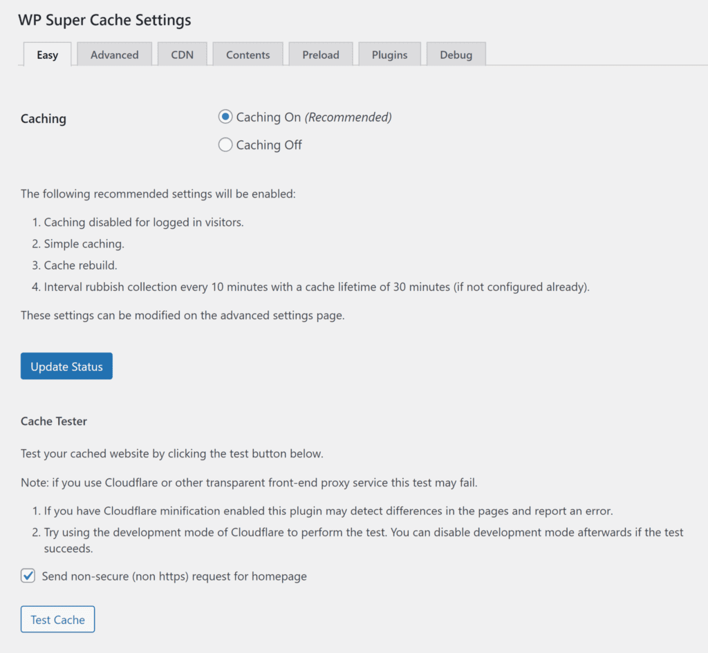 WP Super Cache Easy Mode