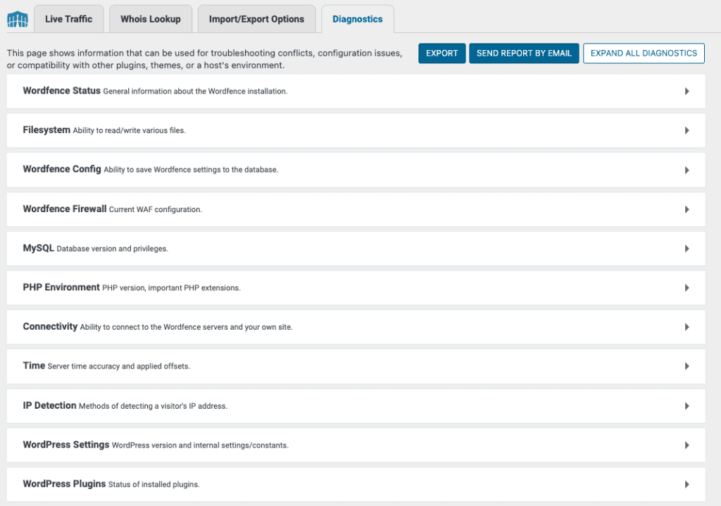 Wordfence diagnostics