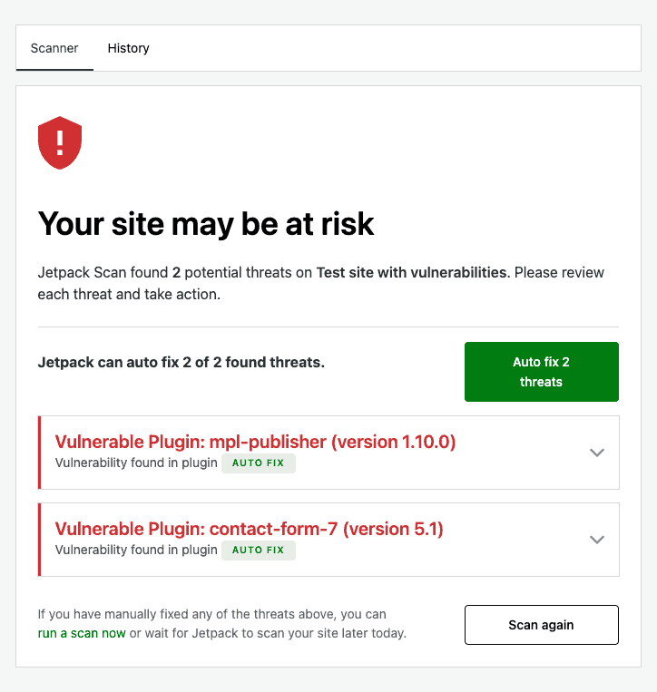 verificação de vulnerabilidade do jetpack