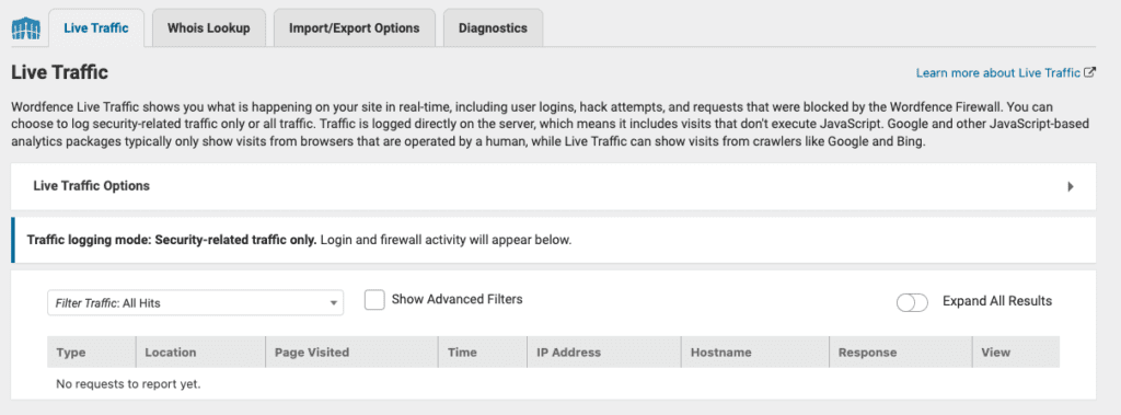 Live-Traffic in Wordfence