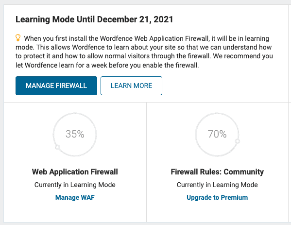 Modo de aprendizaje del cortafuegos de Wordfence