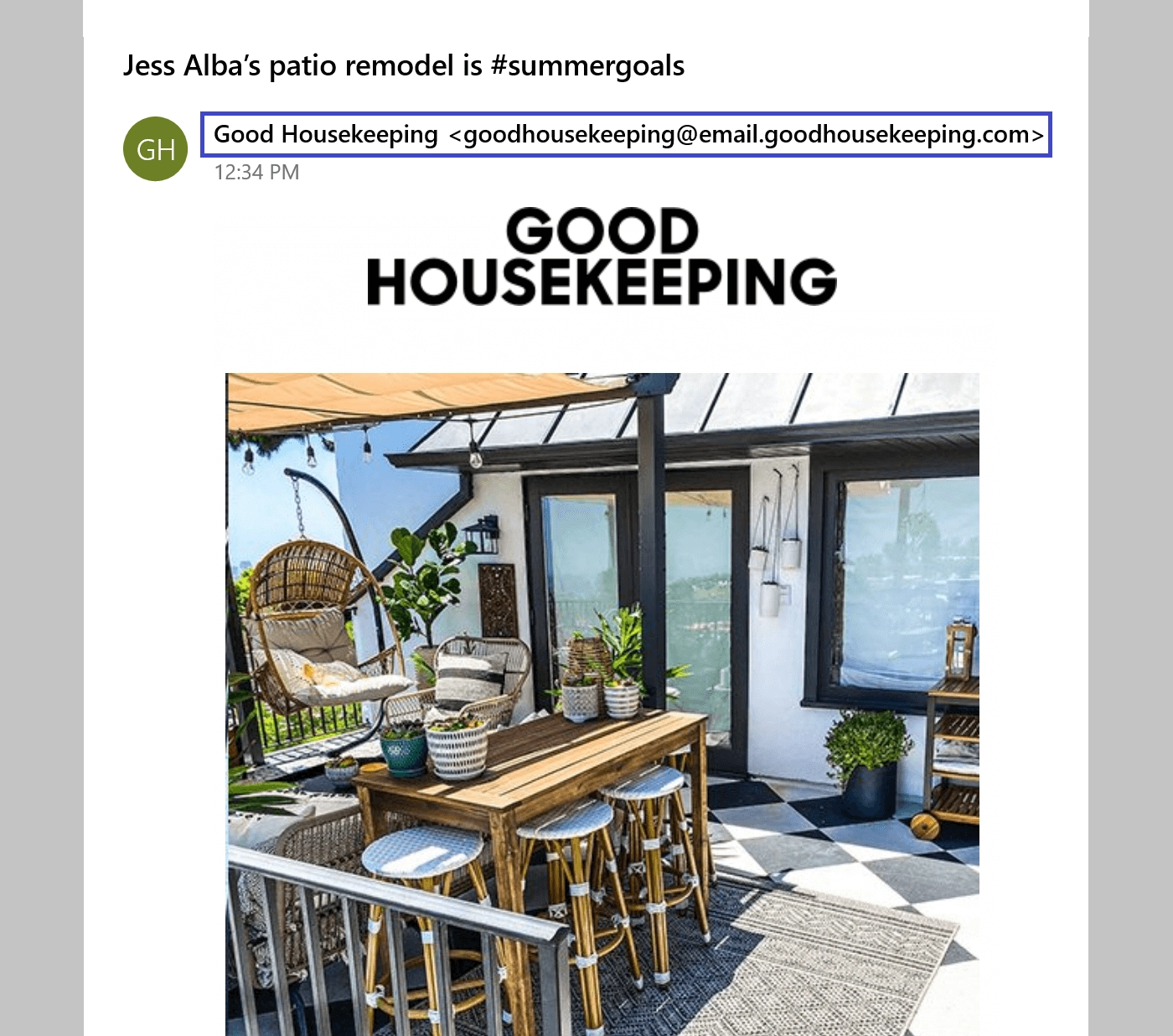 Un exemplu de campanie de e-mail Good Housekeeping cu branding frecvent.