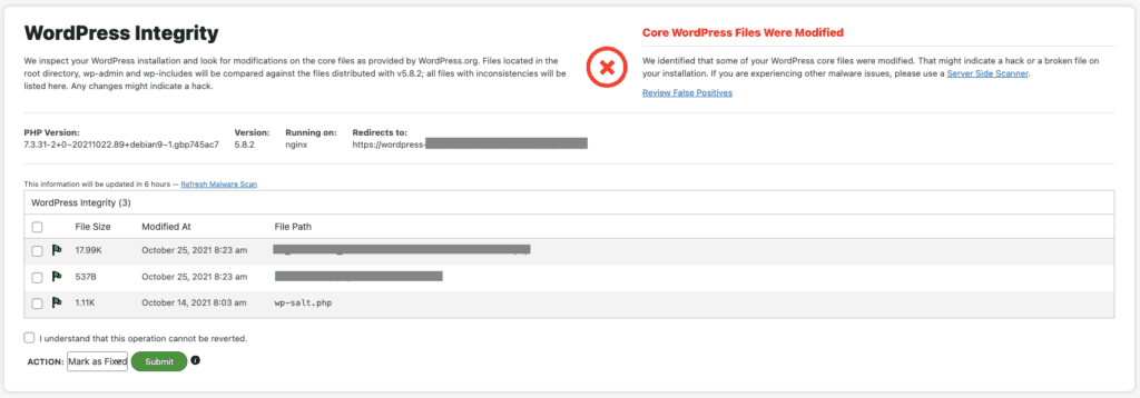 intégrité des fichiers sucuri wp