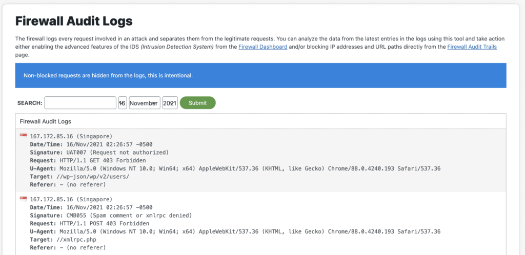 logs de firewall sucuri