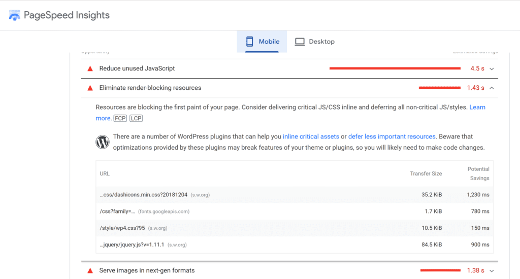 Google PageSpeed의 렌더링 차단 리소스