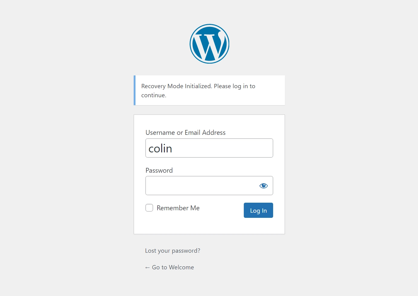 البريد الإلكتروني لتسجيل الدخول إلى وضع استرداد WordPress