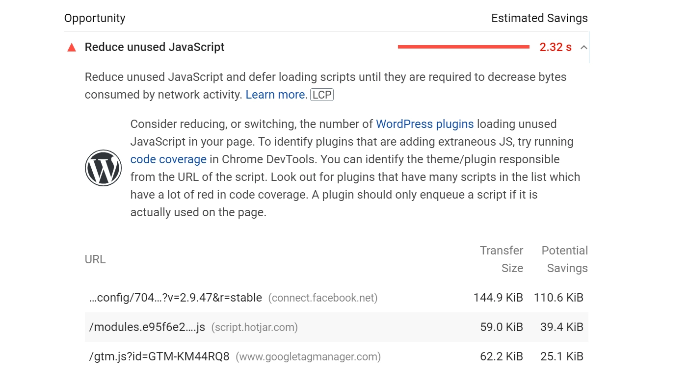 Utilisation de PageSpeed ​​Insights pour identifier le JavaScript inutilisé