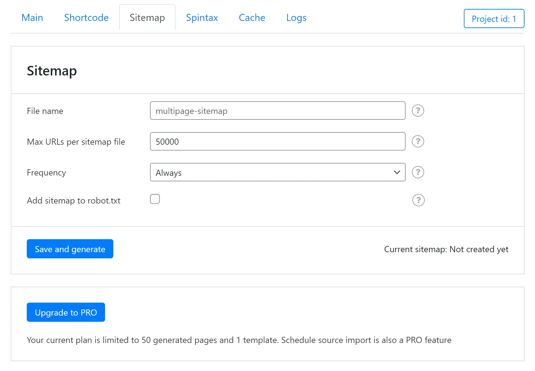 L'onglet plan du site, la dernière tâche du processus de création de pages WordPress en masse.