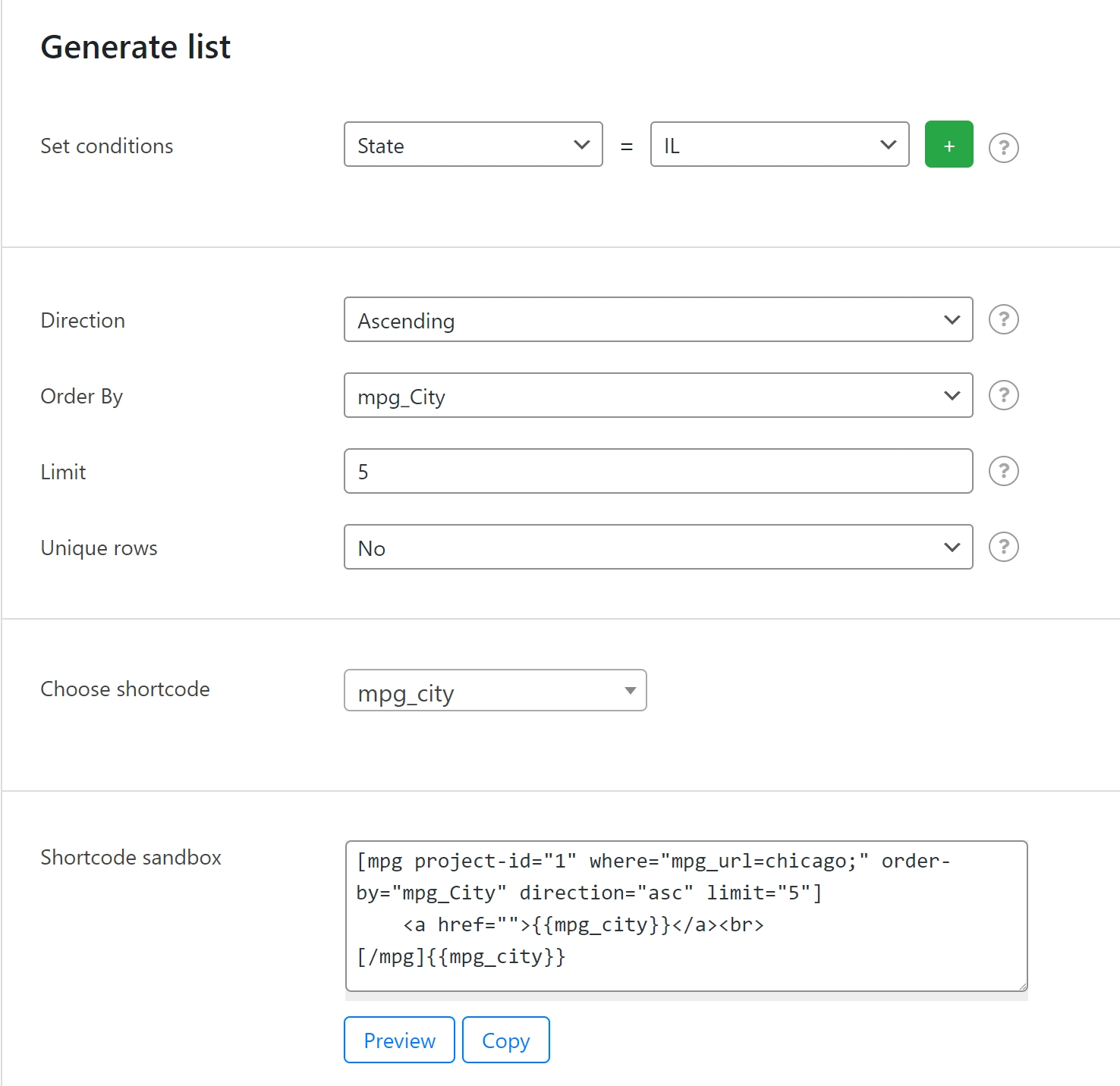 Un esempio di generazione di elenchi in-link.