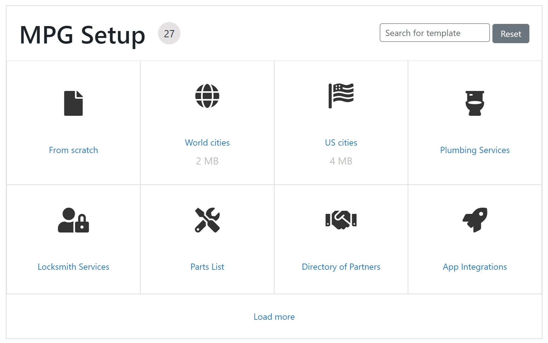 Contoh opsi templat pembuatan halaman massal WordPress.