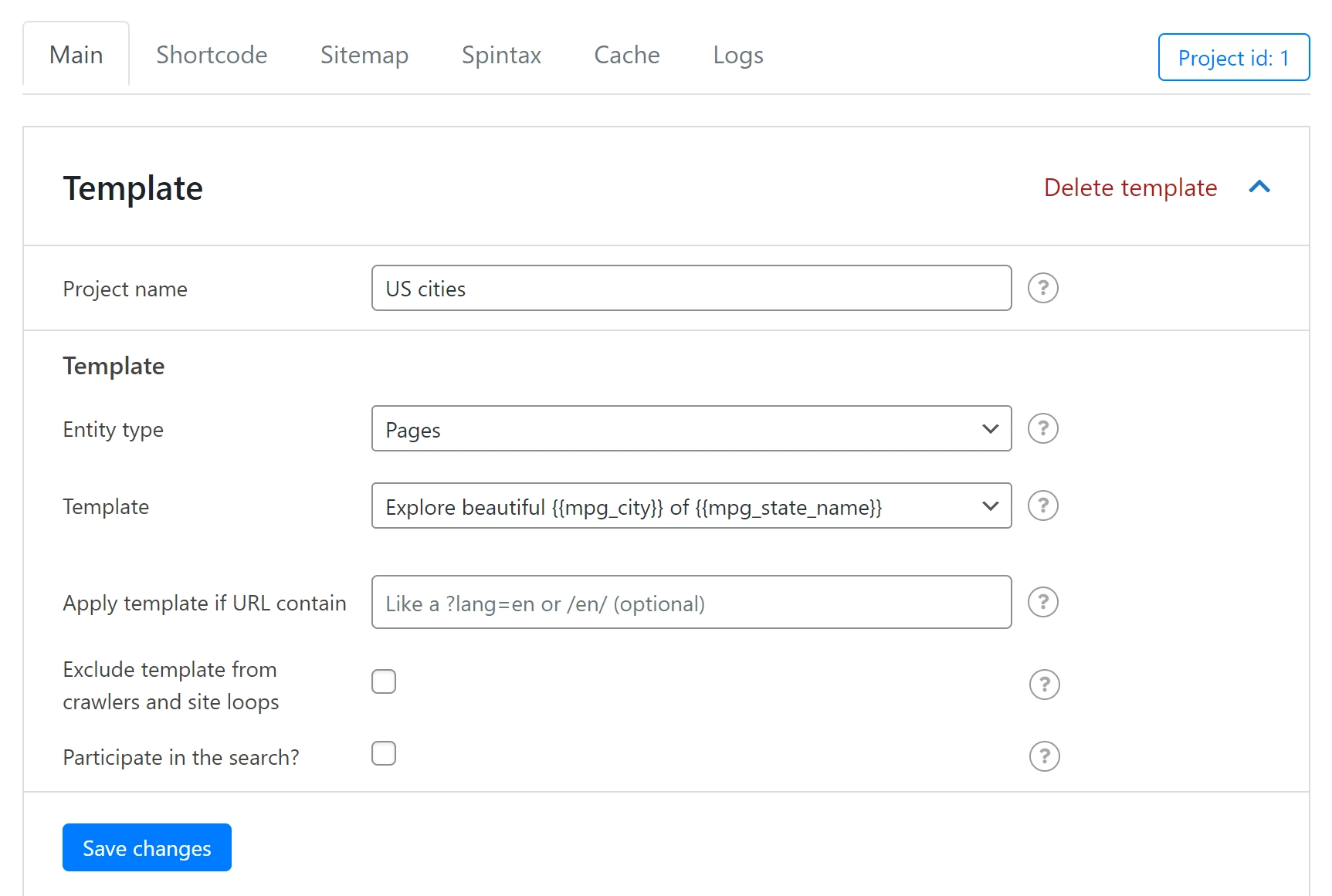 Beberapa pengaturan template tersedia di plugin MPG.