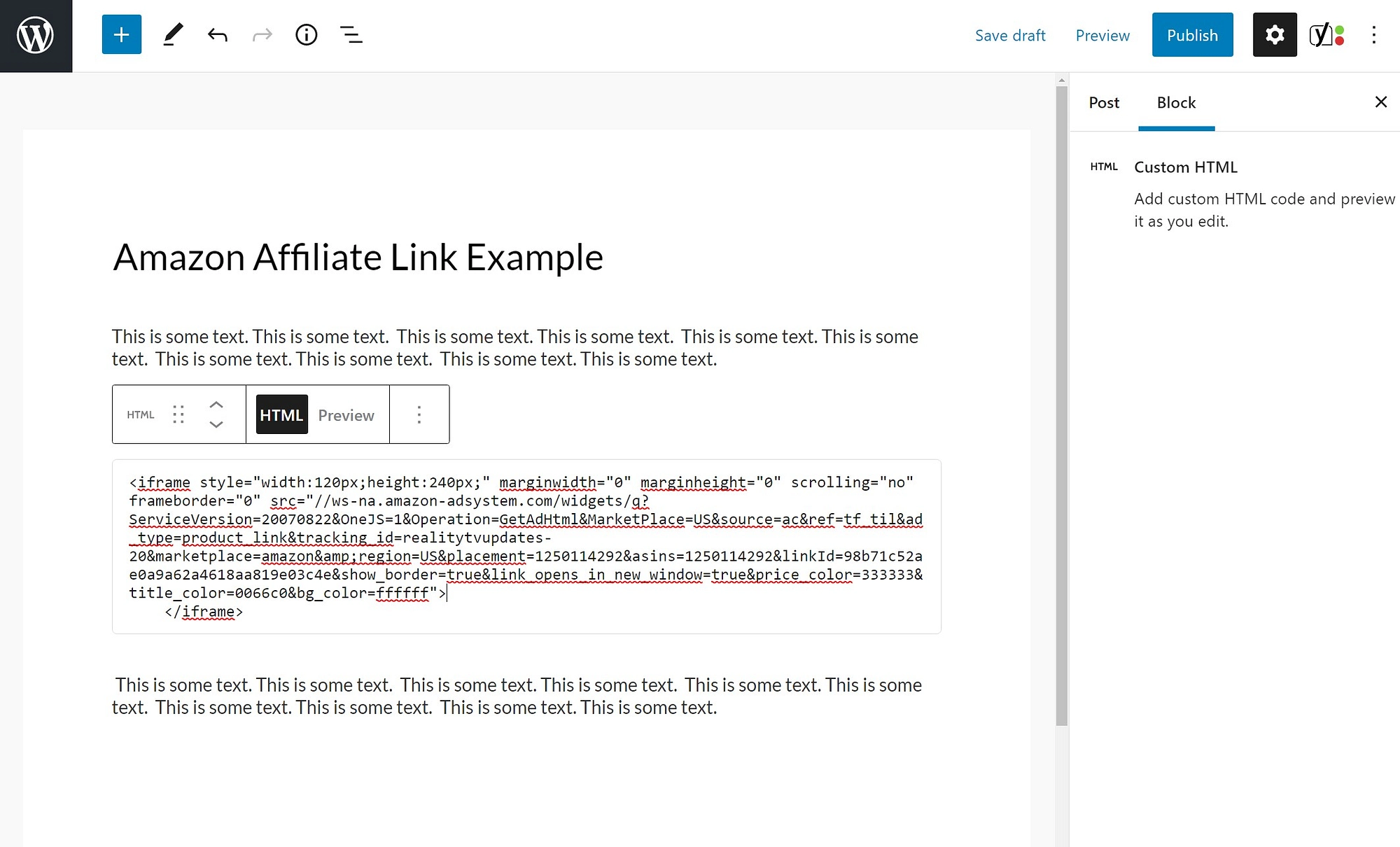 como adicionar link de afiliado amazon ao editor wordpress