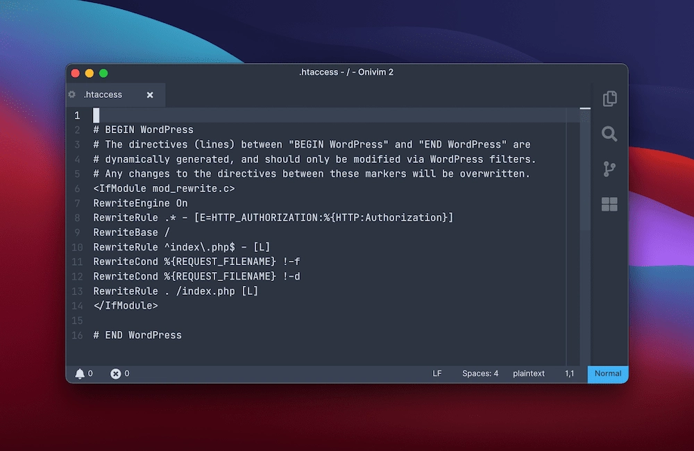 Un file .htaccess che mostra alcune regole di riscrittura - Confronto Nginx vs Apache