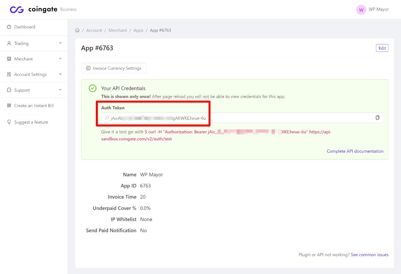 CoinGate API anahtarı